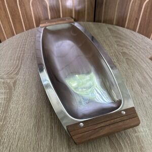 Vintage Kromex Serving Bread Tray Teak Handles MCM